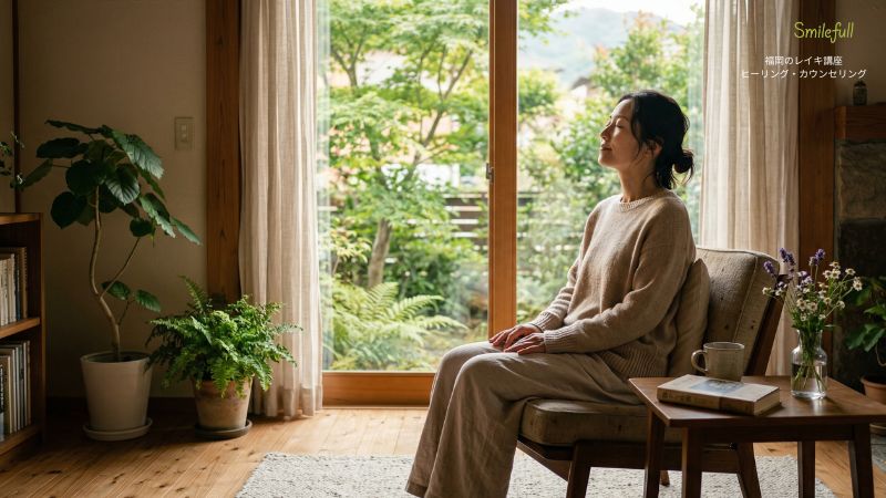 福岡でレイキヒーリングを学ぶ。一人の静かな空間でリラックスする女性のイメージ