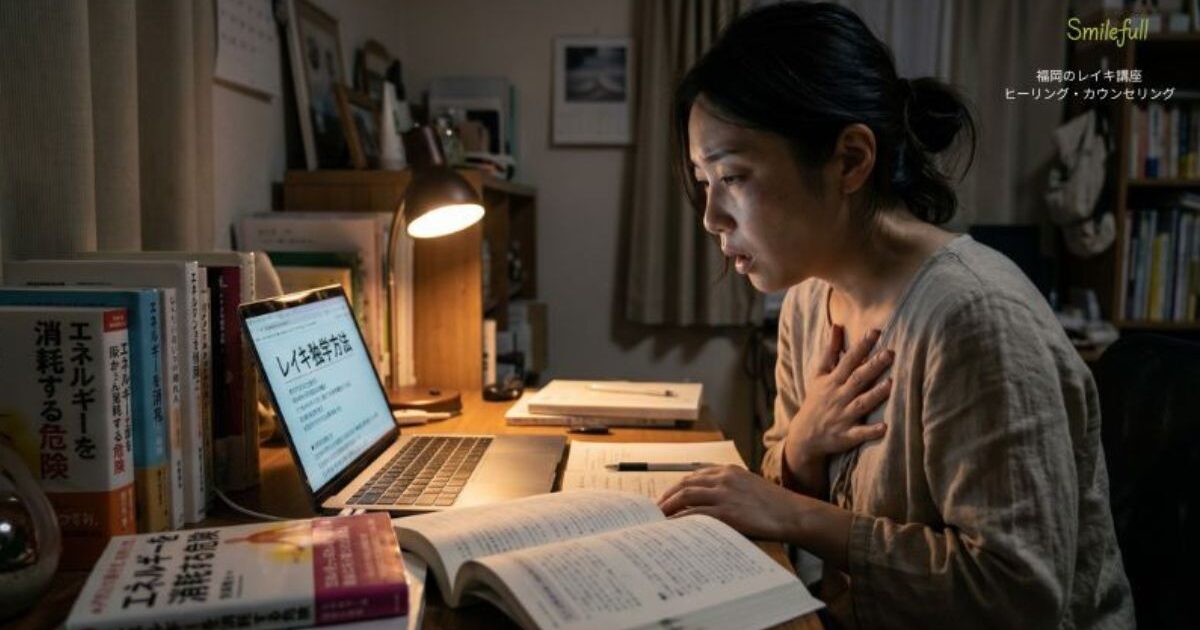 福岡でレイキを独学し、自分の気を消耗して疲れを感じている女性のイメージ