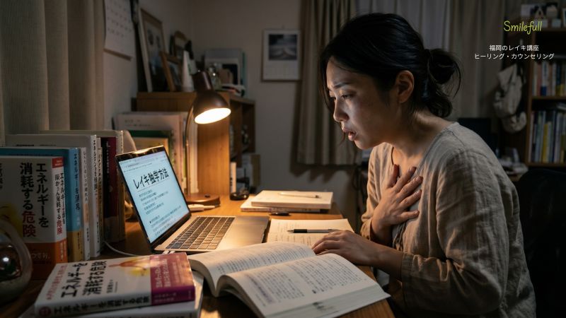 レイキを独学で実践し、エネルギーを消耗して疲れを感じている女