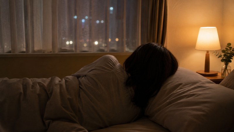 考えごとが止まらず眠れない夜のイメージ|寝る前のセルフケア