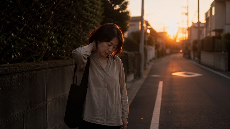 レイキ練習会でヒーリングを受けた後に体の重さを感じる女性