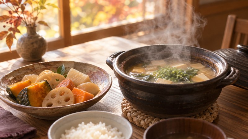湯気の立つ根菜の味噌汁|秋バテを軽くする食事のセルフケア(福岡 レイキ講座)