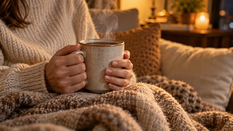 温かい飲み物を両手で包んで休む夜|無理に明るくしない秋のセルフケア(福岡 レイキ)