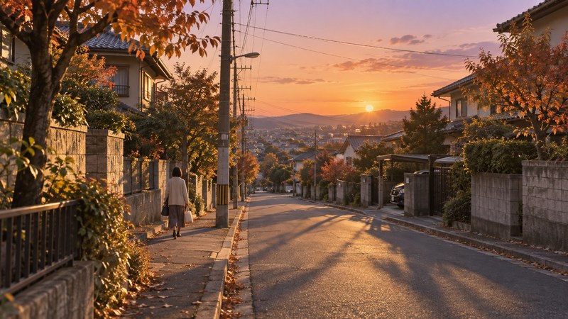 日照時間が短くなる秋の夕方の道|秋に気分が落ち込む理由(福岡 レイキ)